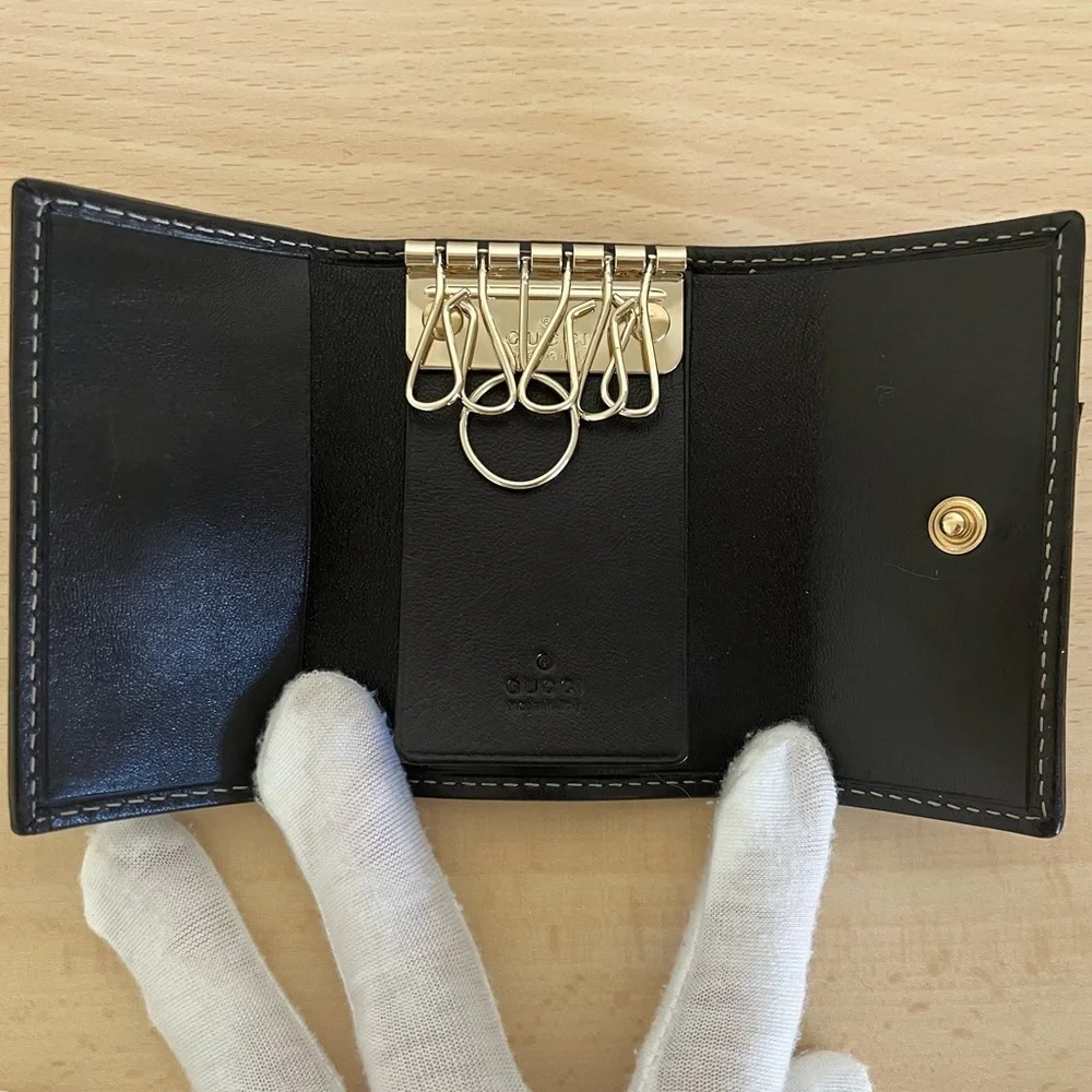 Vintage Gucci GG Black Leather Key Holder Box Controllato BNWOT
